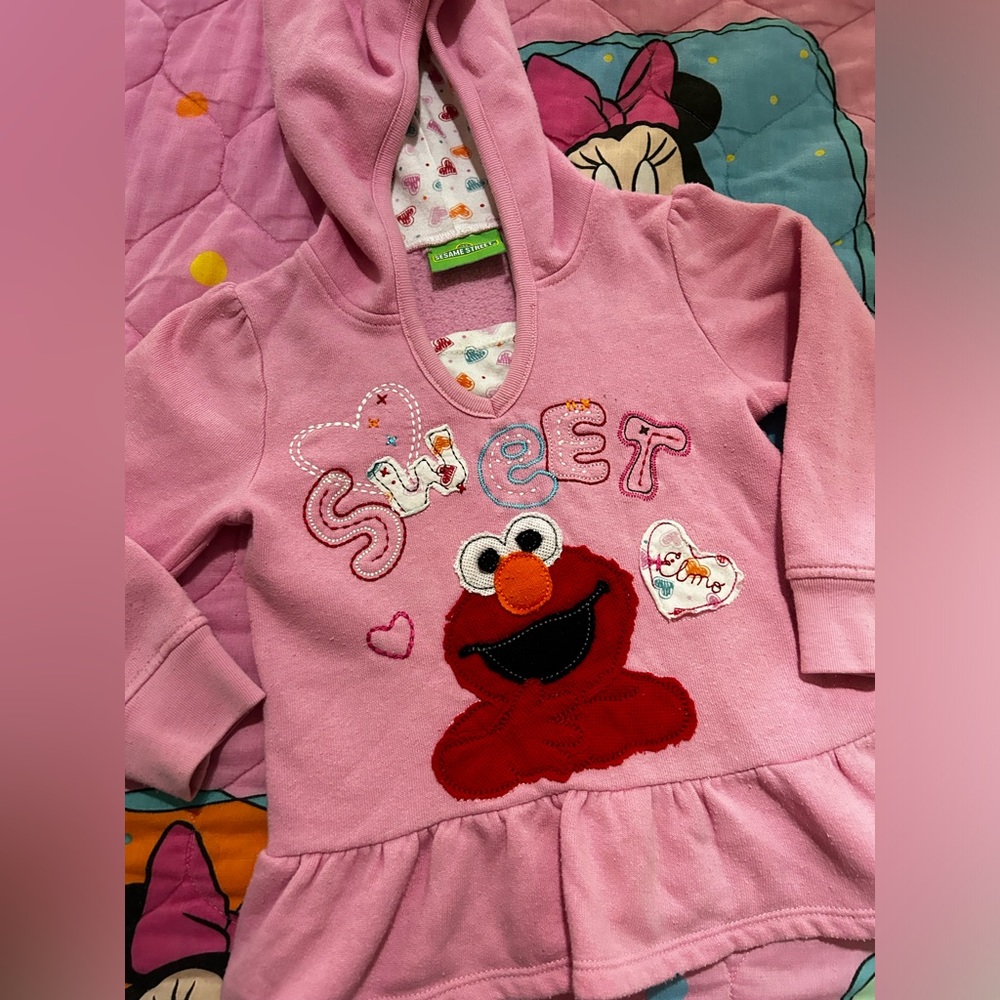 Vintage Sesame Street Elmo Hoodie Sweater Pink Hearts Valentine’s Day 3T RARE